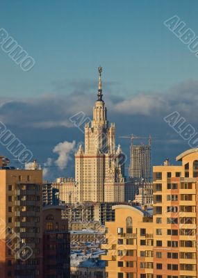 Moscow State University on sunset