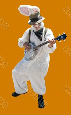 Easter Bunny Playing Banjo - Isolated