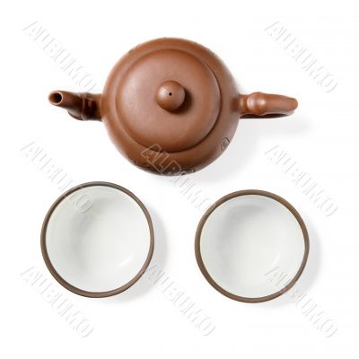 Ceramic pot and two cups