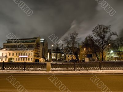 Moscow river quay night view