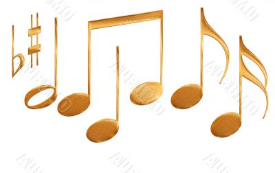 Set of gold pattern musical note symbols isolated Set of gold pattern musical note symbols isolated