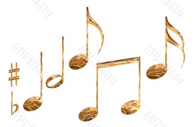 Set of gold pattern musical note symbols isolated Set of gold pattern musical note symbols isolated