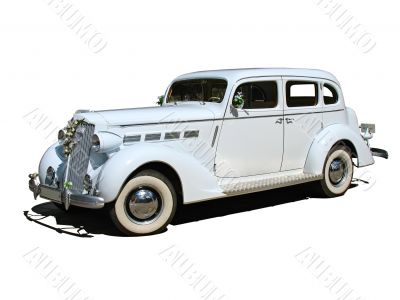 retro vintage white dream wedding car isolated