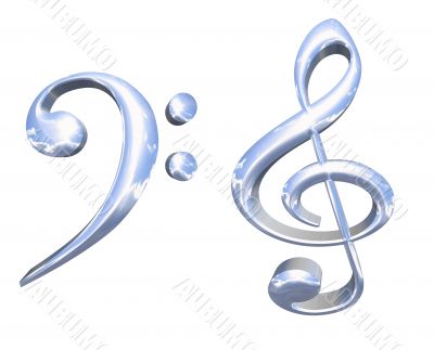 3D silver or chrome musical key symbols concept isolated