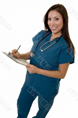 Friendly nurse with chart