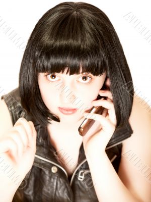 Young brunette talking to phone Young brunette talking to phone