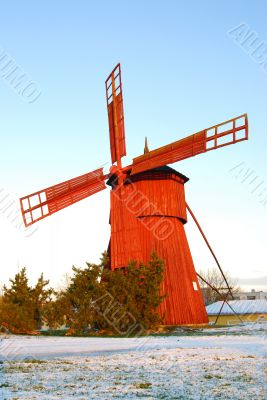 Red Wooden Windmill