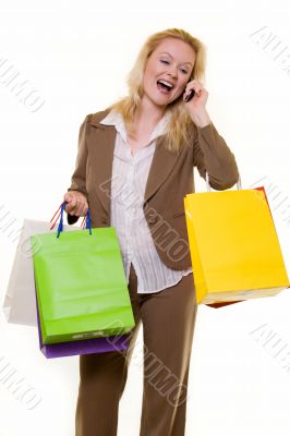 Excited shopper on the phone