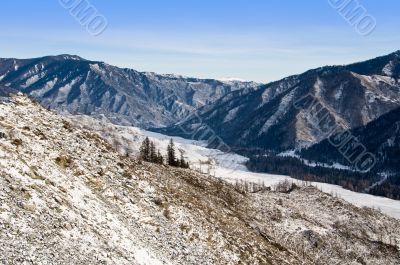 mountain pass and clear blue sky