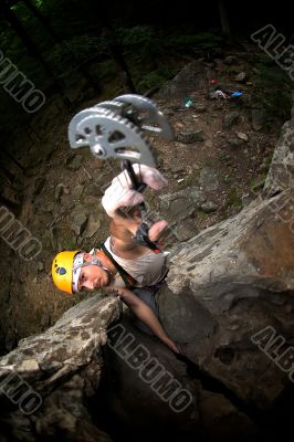 man climb on rock