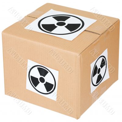 Cardboard box with a radiation hazard
