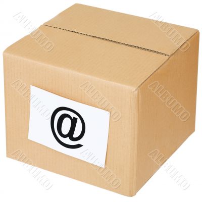 Cardboard box with a e-mail sign