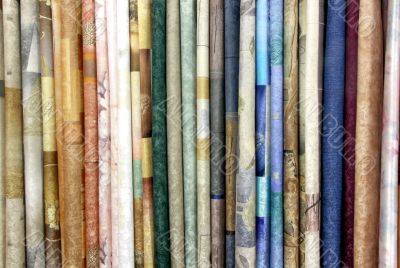 Row of textile materials