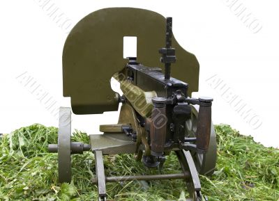  	solated vintage self-powered machine gun