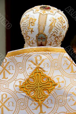 Silver white solemn slavic orthodox priest