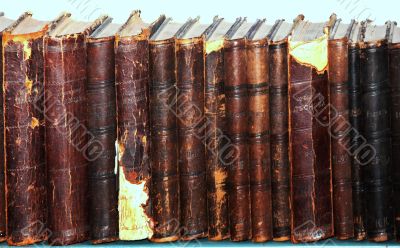 Row of old books cover spines