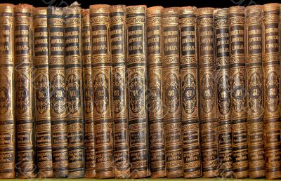 Row of old books cover spines