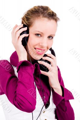 Commercial girl with headphones Commercial girl with headphones