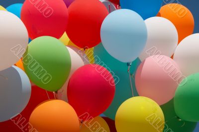 Countless colorful balloons in deep blue sky