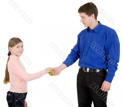 Man give apple to the girl