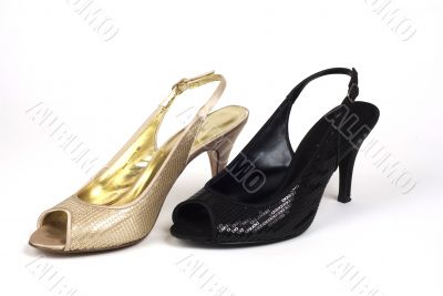 Gold and Black Women`s High-Heel Shoes