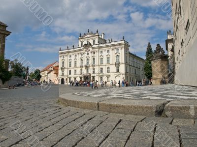 Paving stones of central place in old Prague city