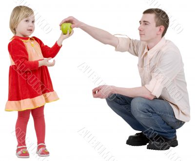 Man give apple to the girl