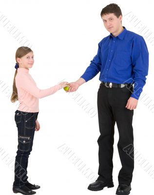 Man give to the child apple