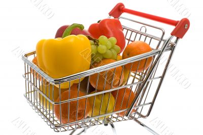Shopping trolley with fruits and vegetables