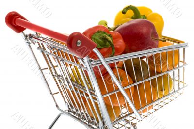 Shopping trolley with fruits and vegetables