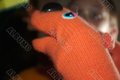 Homemade orange sock puppet