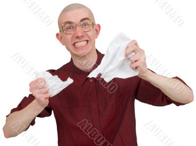 Man tear to pieces paper