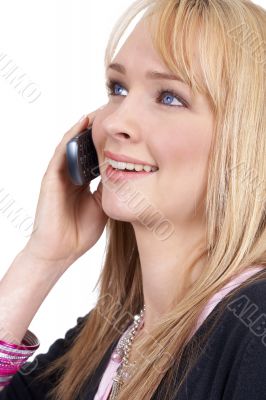 Beautiful blonde woman talking on the phone
