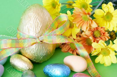 Colorful wrapped chocolate Easter eggs