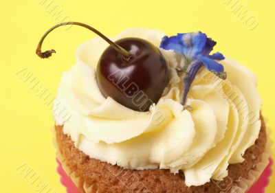 Miniature vanilla cupcake with cherry Miniature vanilla cupcake with cherry