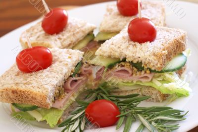 Tasty sandwiches on wholewheat bread