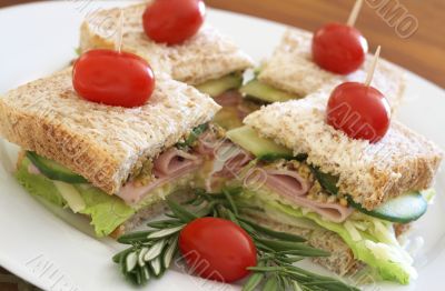 Tasty club sandwich on wholewheat bread