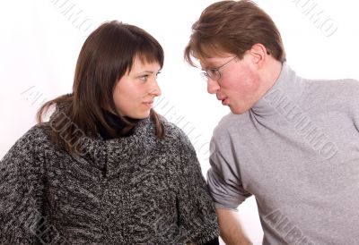 The girl and the man talk about something