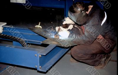 Welder at work close up