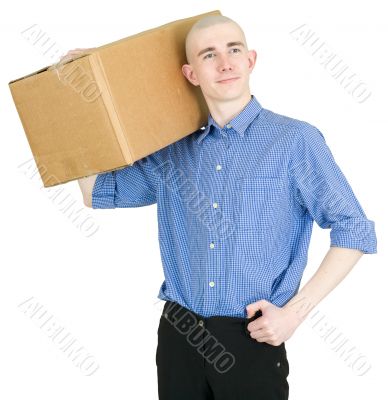 Man hold cardboard