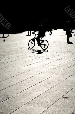cyclist against sun