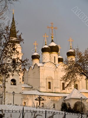 Orthodox church in Moscow on sunset