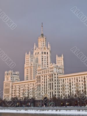 Moscow `Stalin` large apartment house on the river