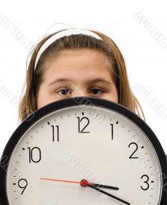 Girl Hiding Behind Clock