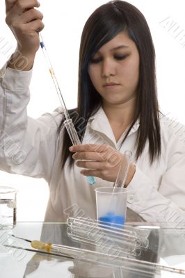 Female student at the education in chemistry