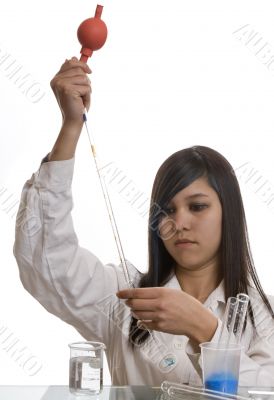 Female student at the education in chemistry