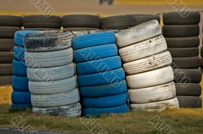 Roadside stacked tyres