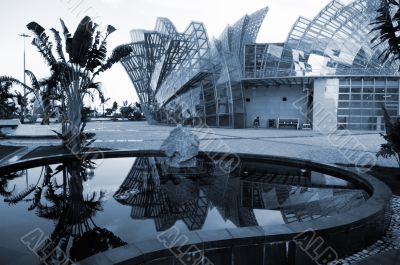 Square of glass constructed lotus pattern