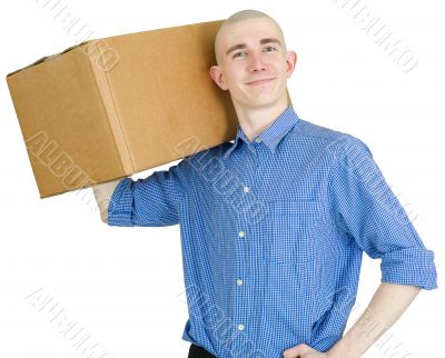 Courier with cardboard box