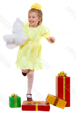 joyful girl with gifts